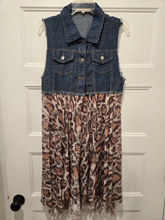Origami Tops - NWT Origami Denim Top Leopard Vest/duster